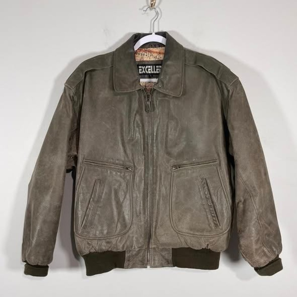 VTG Excelled Leather‎ Bomber Jacket Mens Large Brown Gray Aviator Dad 90s